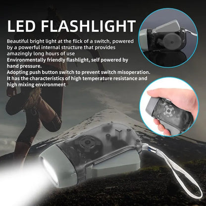 3 LED Hand Press Dynamo Crank Flashlight - Wind-Up Torch Light & Camping Lamp for Outdoor & Home Use