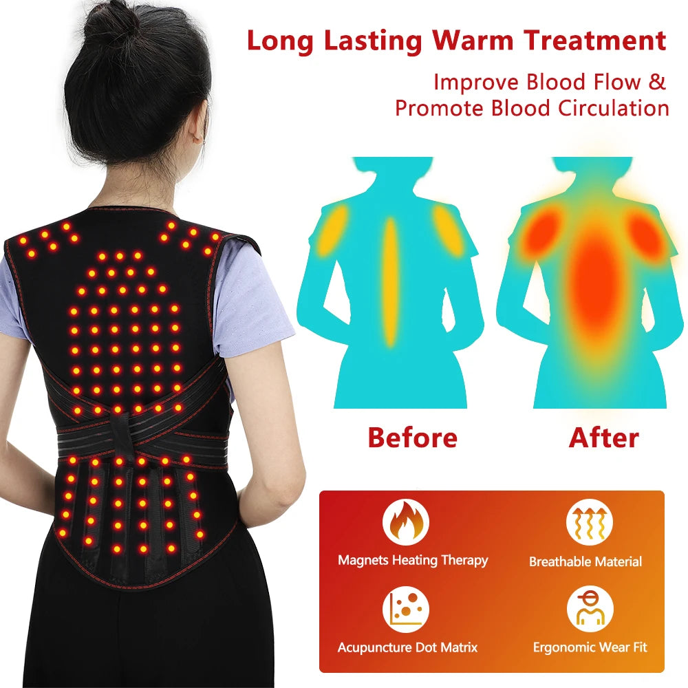 Tourmaline Magnetic Heated Vest — Self-Heating Thermal Waist Brace & Lumbar Support Corset for Posture Correction and Pain Relief