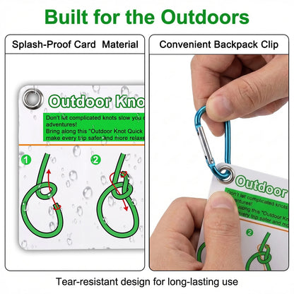 7-Piece Outdoor Knot Cards Set - 27 Classic Knots Guide with Mini Carabiner for Camping & Backpacking