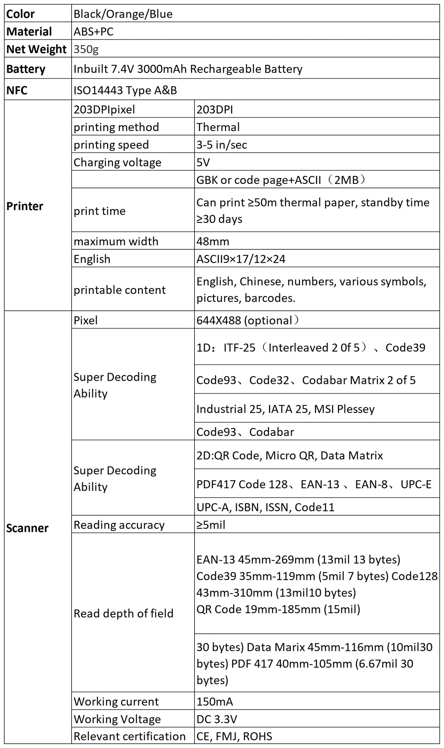 58mm Thermal Printer & 2D Bluetooth Scanner - 2-in-1 Mobile Back Clip with 7.4V 3000mAh Battery