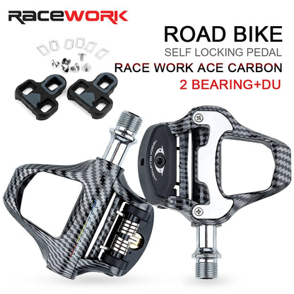 RACEWORK Carbon Fiber Road Bike Pedals Ultra-Light SPD Keo Self-Locking Professional Cycling Pedals