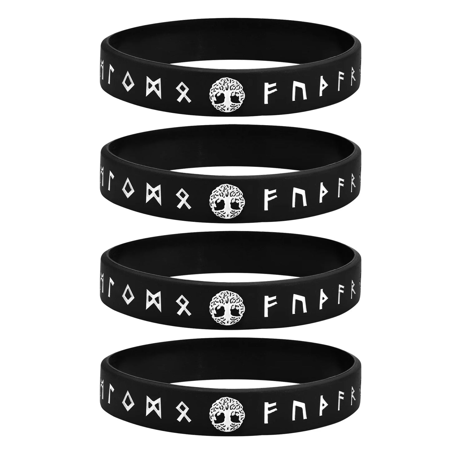 Vnox 12mm Silicone Bracelet for Men - Soft Rubber Viking Compass Rune Amulet Wristband Set