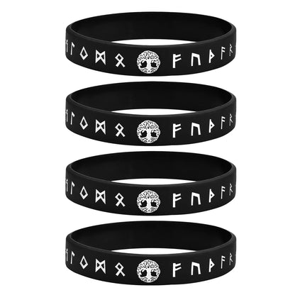 Vnox 12mm Silicone Bracelet for Men - Soft Rubber Viking Compass Rune Amulet Wristband Set