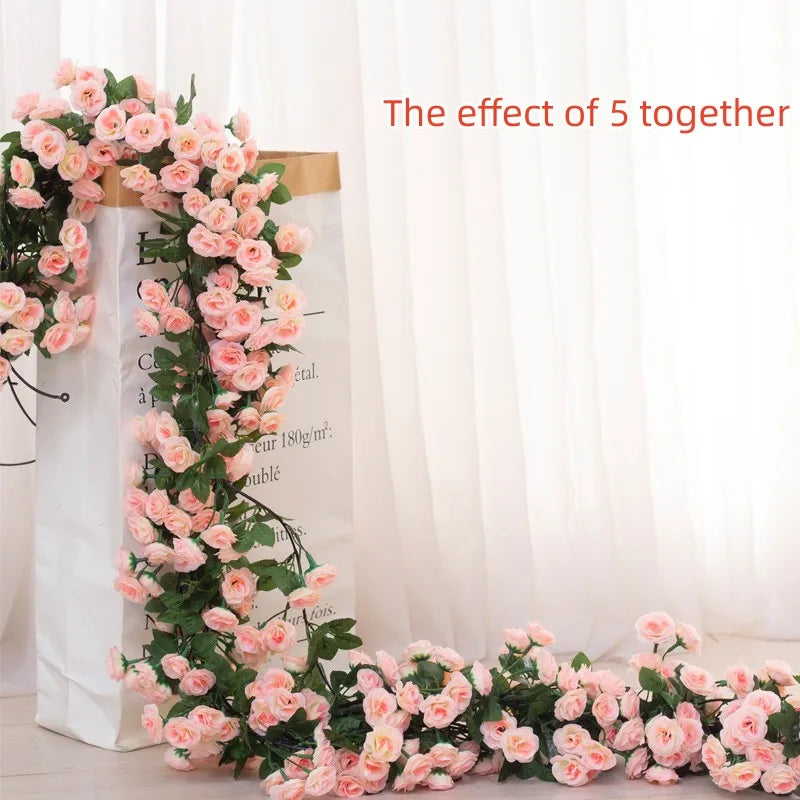 Artificial Flowers Vine Set - 1pc Vine with 45pcs/69pcs Roses for DIY Wedding Decoration, Fake Flower Home Decor, Wall Hanging Garland, and Room Plants