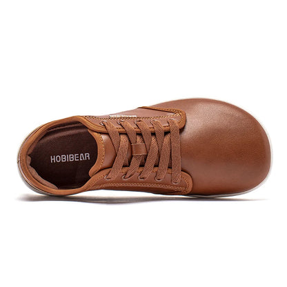 HOBIBEAR Wide-Toe Family Sneakers — Barefoot Minimalist Lace-Up Casual Walking Shoes with Hook & Loop Faux Leather