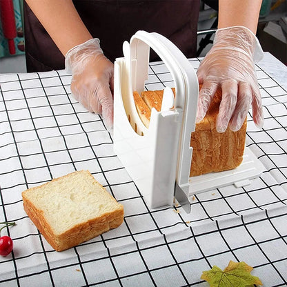 Foldable Adjustable Bread Slicer - Convenient Plastic Bread Cutting Tool for Loaves, Cheese, and Pastries