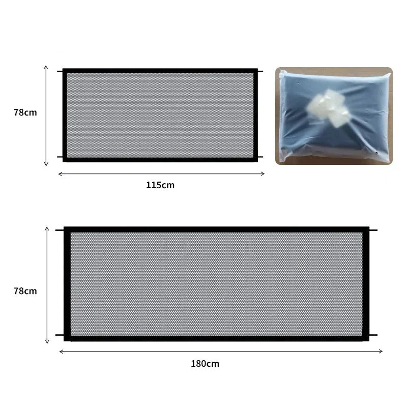 Pet Dog Barrier Fence – Folding Breathable Mesh Playpen with 4 Hooks for Safety, Isolation & Stairs Gate
