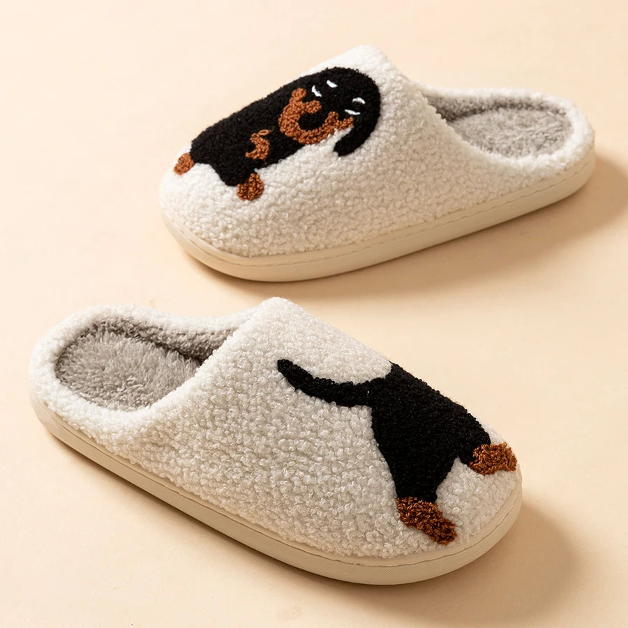 Cartoon Dachshund Dog Women’s Slippers — Cute Indoor Winter Cotton Shoes, Warm, Comfortable & Lightweight Bedroom Footwear