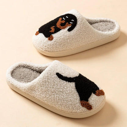 Cartoon Dachshund Dog Women’s Slippers — Cute Indoor Winter Cotton Shoes, Warm, Comfortable & Lightweight Bedroom Footwear