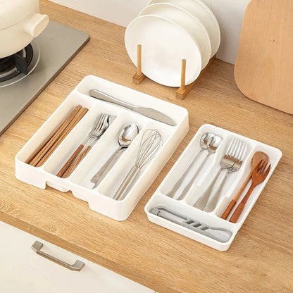 4/5 Compartments Cutlery Organizer Tray – Easy-Clean Drawer Divider for Spoon, Fork & Kitchen Utensils