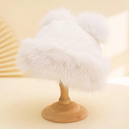 Autumn Winter Plush Big-Eared Wool Hat – Cute Solid Color Warm Ear-Protection Outdoor Beanie