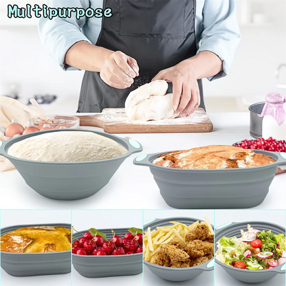 Silicone Bread Fermentation Basket - Foldable Easy-Clean Dough Proofing Bowl for Home Baking
