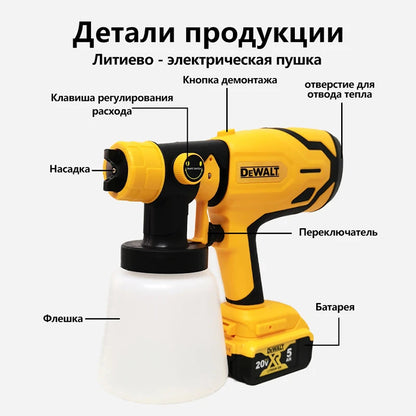 Dewalt 800ML Electric Spray Gun – Cordless Paint Sprayer for Auto & Furniture Coating, Compatible with Dewalt 18V/20V Battery