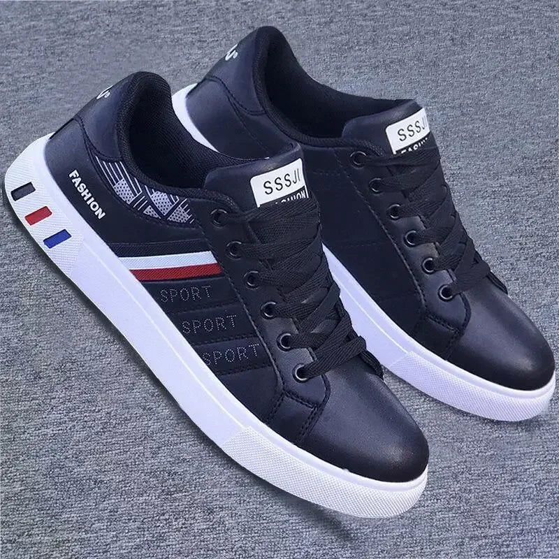 Men Casual Sneakers – Lightweight PU Leather Breathable White Sports Shoes, Zapatillas Hombre Flat Athletic Tenis Footwear