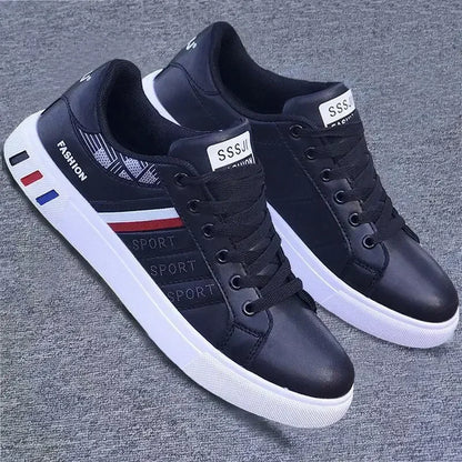 Men Casual Sneakers – Lightweight PU Leather Breathable White Sports Shoes, Zapatillas Hombre Flat Athletic Tenis Footwear