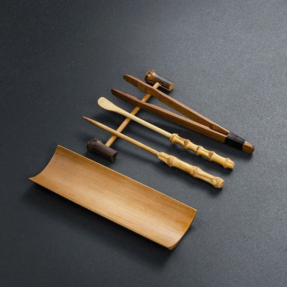 3/4/5Pcs Carbonized Bamboo Tea Set – Tea Clip, Teaspoon & Needle Pliers for Tea Ceremony