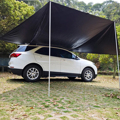 Manta Ray Car Side Awning – Black Coating Tarp with Suction Cup Anchor, Waterproof UV Protection for Outdoor Camping & SUV Shade