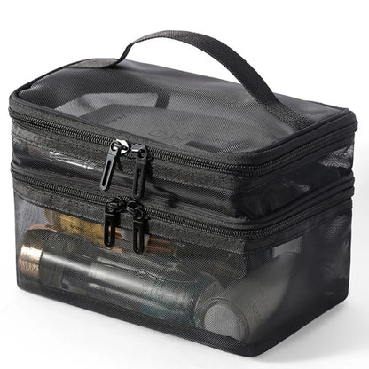 Travel 2-Layer Cosmetic Organizer Bag – Transparent Folding Mesh Zipper Pouch, Large Capacity Makeup & Wash Kit Bag 2024