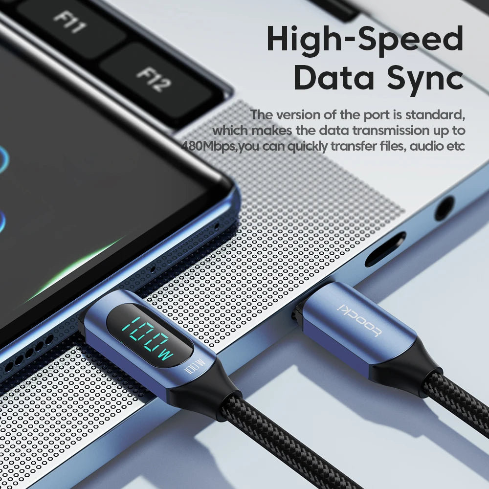 Toocki Type-C to Type-C Cable – 100W PD Fast Charging & Display Cable for Xiaomi POCO F3, Realme, MacBook, iPad