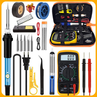 2026 60W Electric Soldering Iron Kit – Adjustable Temperature Welding Tool Set (10-in-1 / 16-in-1 / 20-in-1) with Replaceable Tips for Repair & DIY Projects