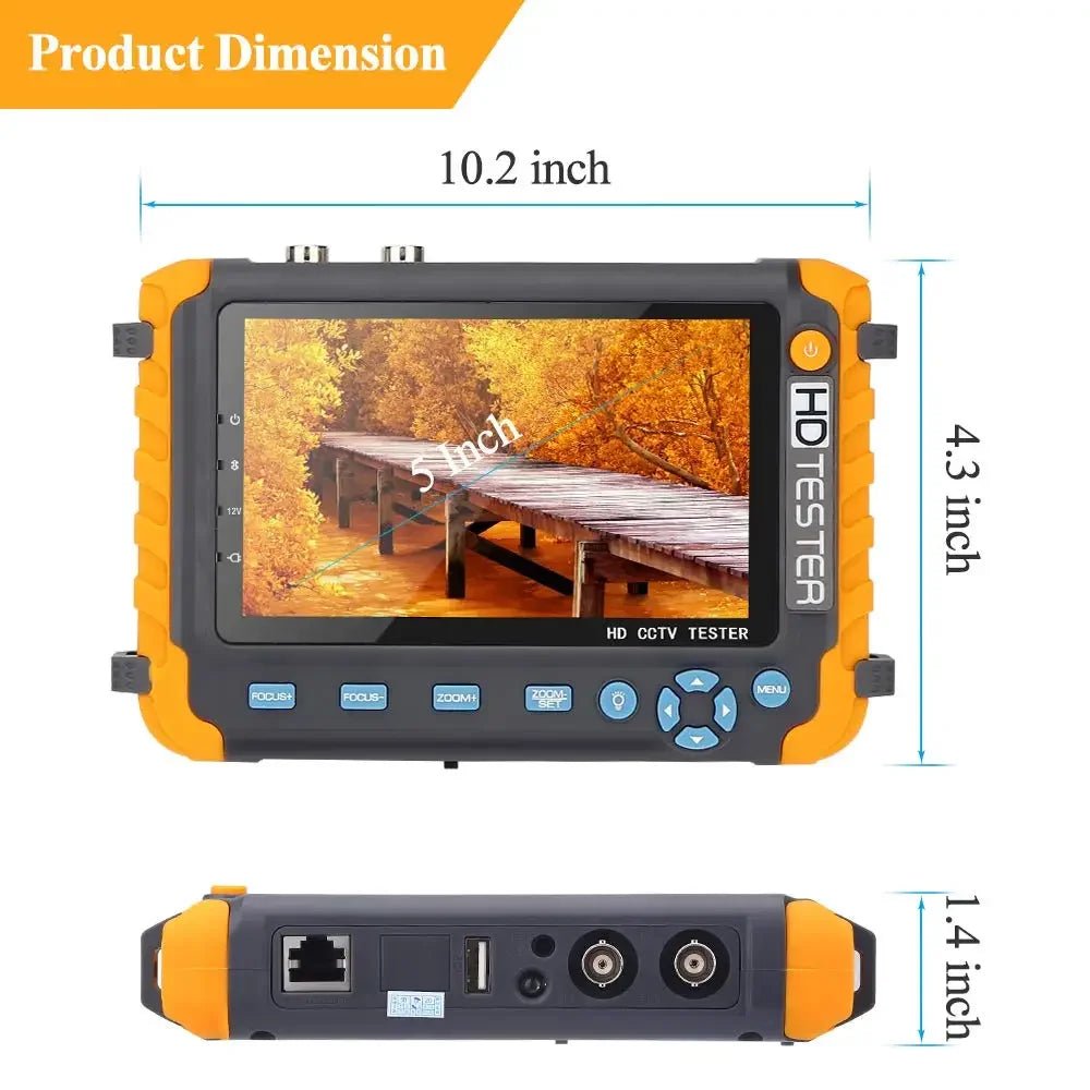 8MP CCTV Tester 5-Inch Monitor – 4K AHD/CVI/TVI/CVBS Camera Tester with HDMI & VGA Input, Mini CFTV Display