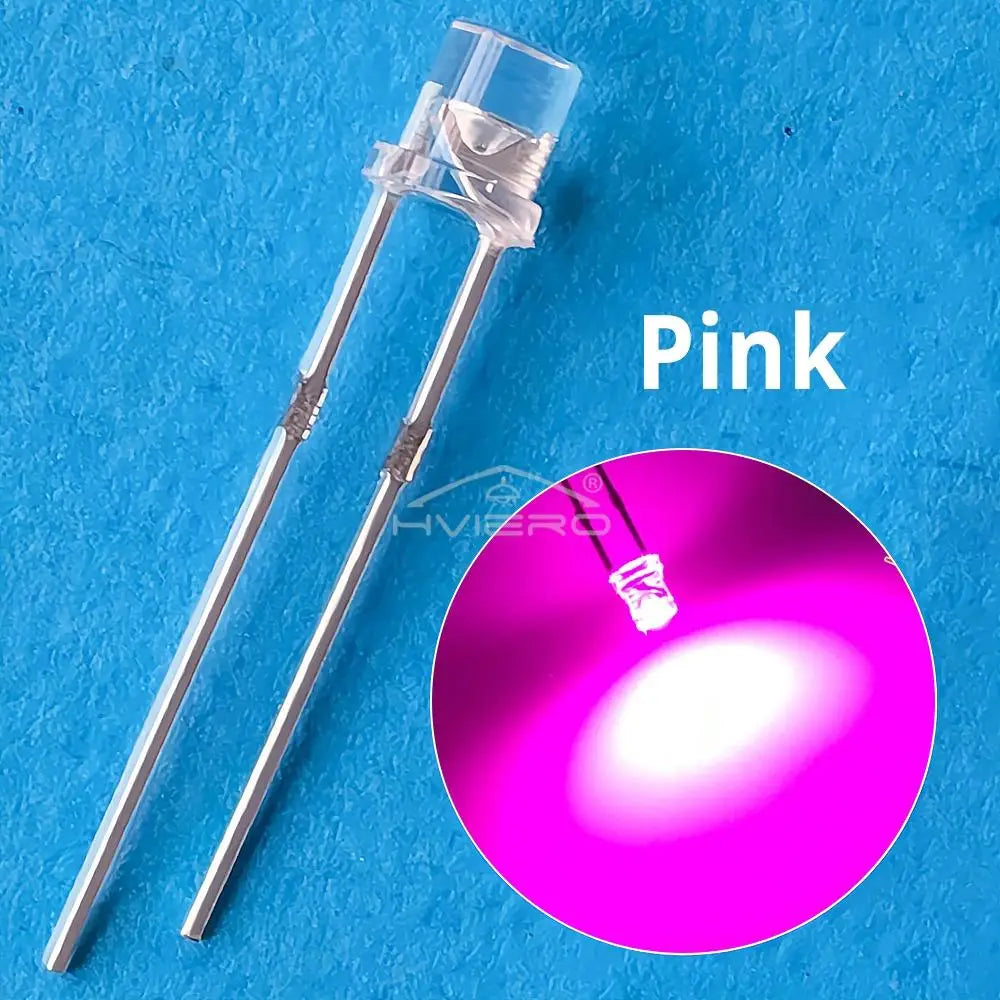 100x 3mm Flat Head LED Bulbs - Bright Wide Angle Light Emitting Diodes for DIY Electronics & Decorations