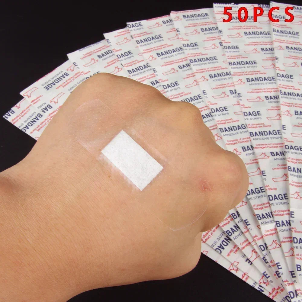 50PCS Transparent PU Waterproof Bandages – Adhesive Wound Plasters for First Aid, Outdoor and Home Use, 38x38mm / 72x19mm