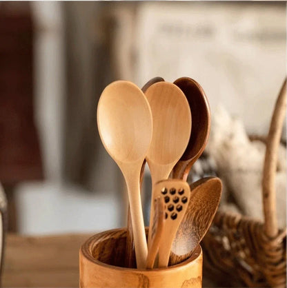 5/6PCS Nanmu Wooden Spoon Set – Japanese Style Kitchen Utensils, Tableware Cutlery for Festival & Dinnerware Gift