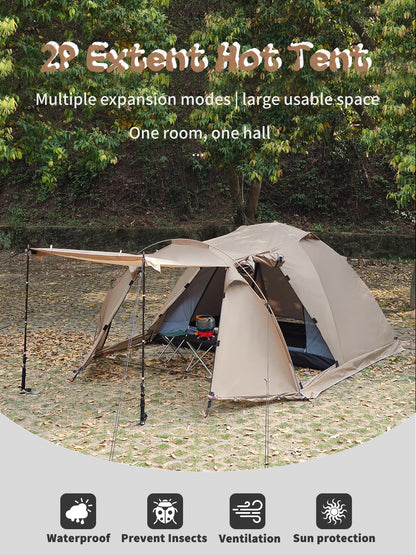 Fireproof Hot Tent for 2 People – Waterproof Extend Dome with Stove Jack & Snow Skirt, 4-Season Camping, Hiking, Hunting Winter Shelter