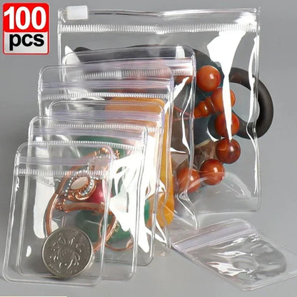 10/100pcs Thick PVC Jewelry Bags — Transparent Self-Sealing Pouches for Storage, Display & Anti-Oxidation Protection