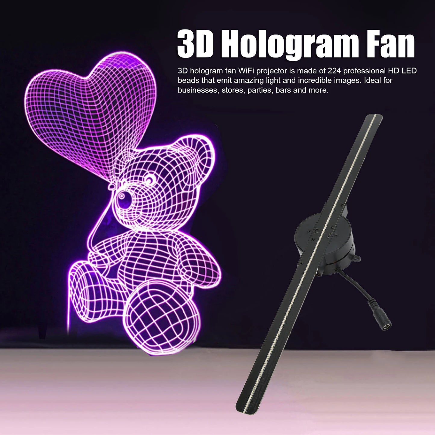 3D Hologram Fan 16.5" WiFi Projector with 224 LED Lights for Store Advertising