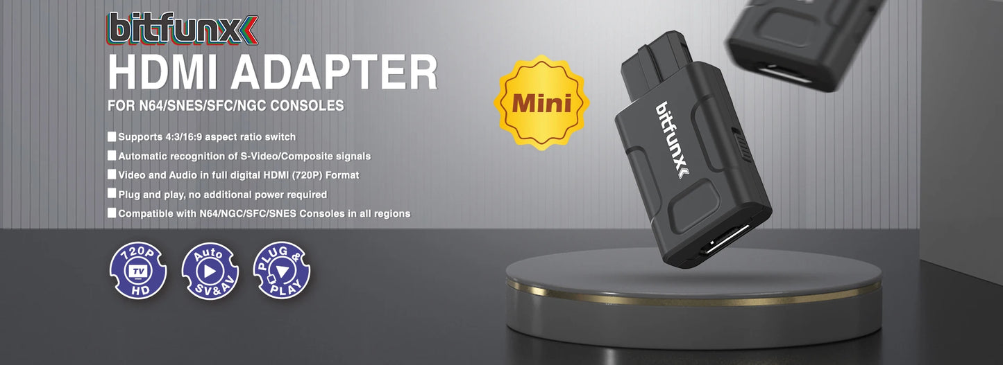 Bitfunx GC Video HDMI Adapter – Digital AV to HDMI Converter for Nintendo GameCube NGC DOL-001 Console