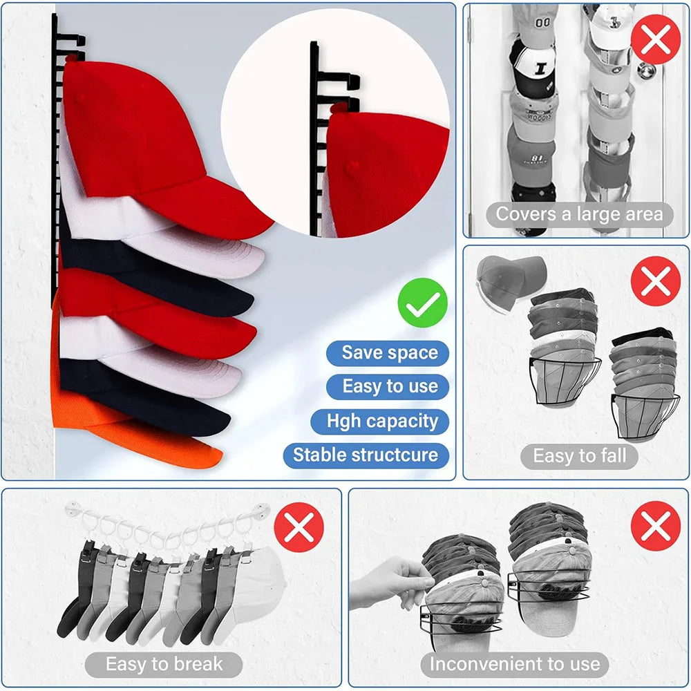 16-Grid Baseball Cap Holder – Wall-Mounted Hat Storage Hanger for Door, Wall & Closet Organization