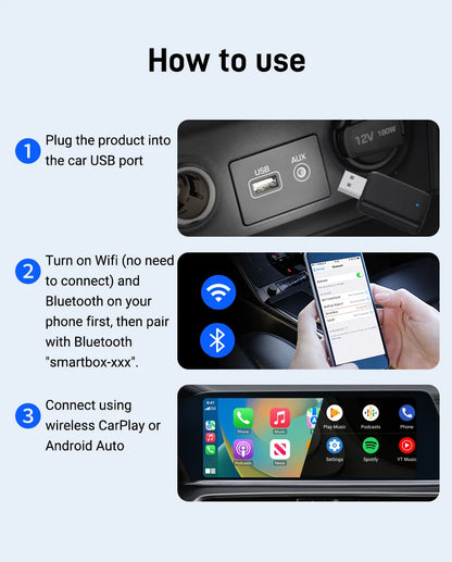 2025 Wireless CarPlay & Android Auto Adapter | 2-in-1 Smart Mini Box with WIFI & Bluetooth for Toyota, Volvo, Benz, MG, Kia, Mazda, Ford