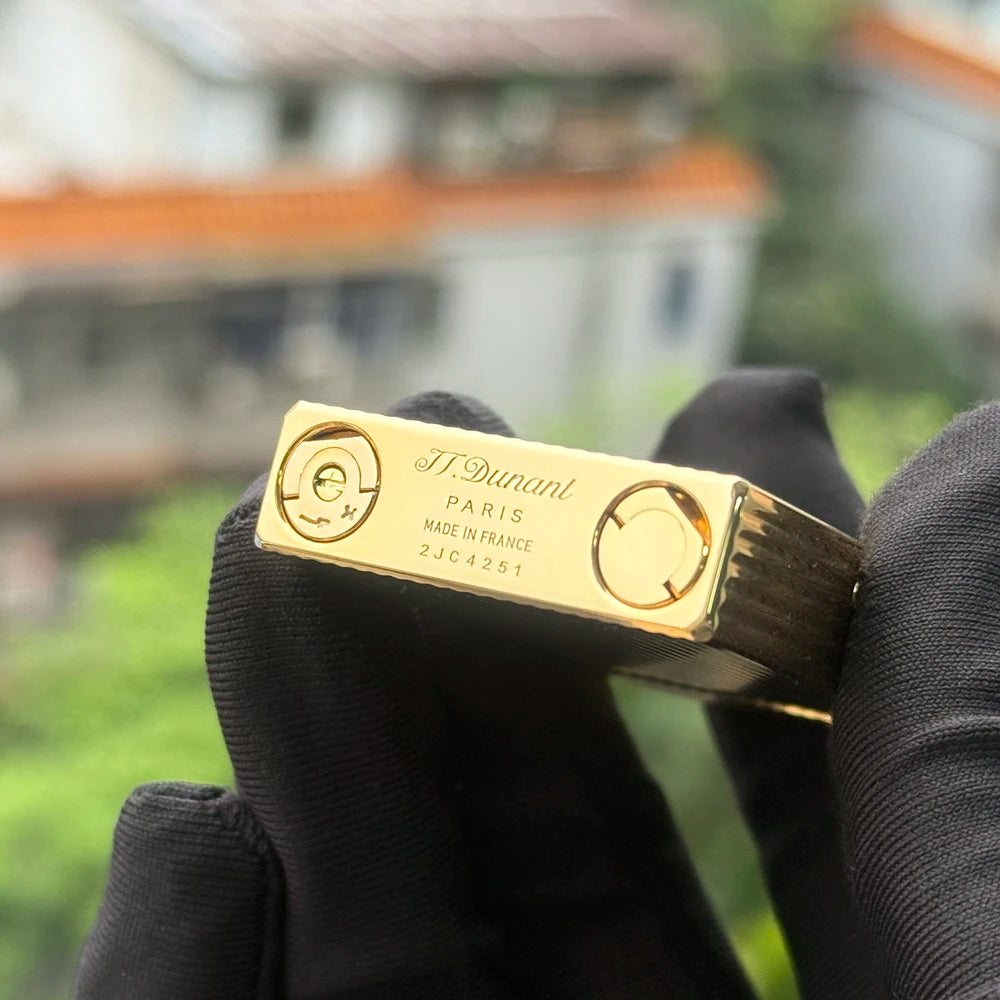 JT.Dunant Luxury Brass Gas Lighter - Refillable Butane Cigarette & Cigar Accessory with Vertical Pattern Design