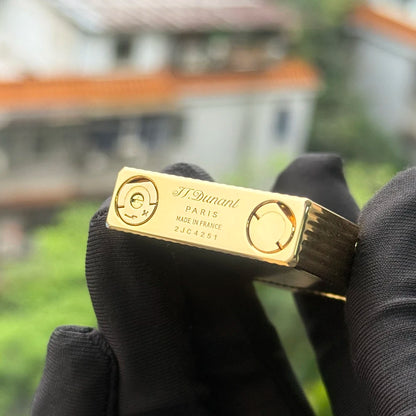 JT.Dunant Luxury Brass Gas Lighter - Refillable Butane Cigarette & Cigar Accessory with Vertical Pattern Design