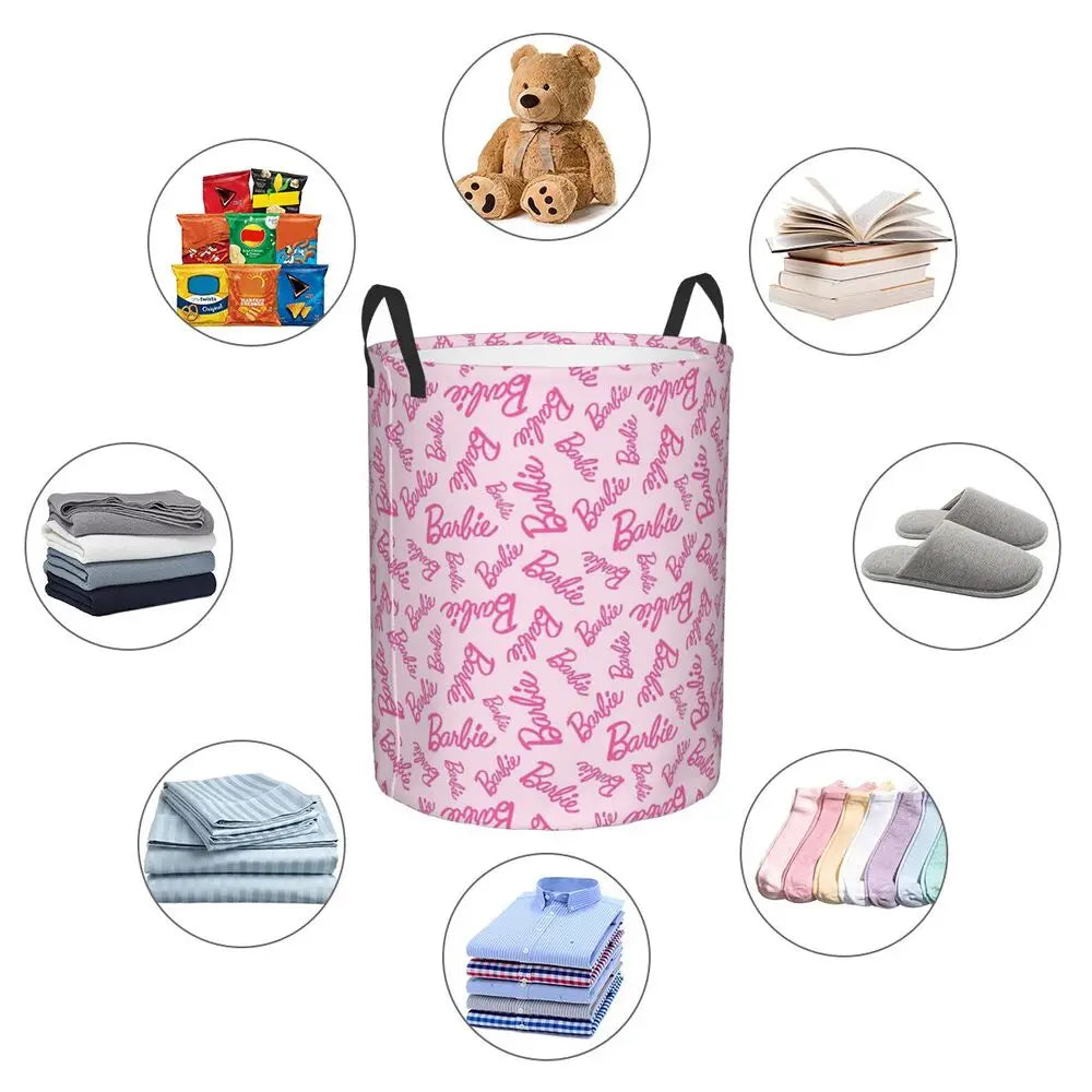 Custom Barbie Logo Laundry Basket – Collapsible Large Capacity Clothes Storage Bin, Disney Baby Hamper