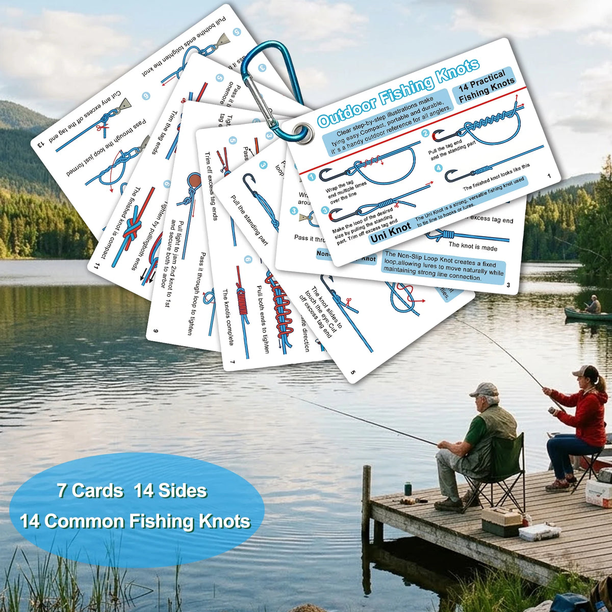 7-Piece Fishing Knot Guide Card Set - 14 Easy-to-Follow Knot Instructions for Beginner Anglers