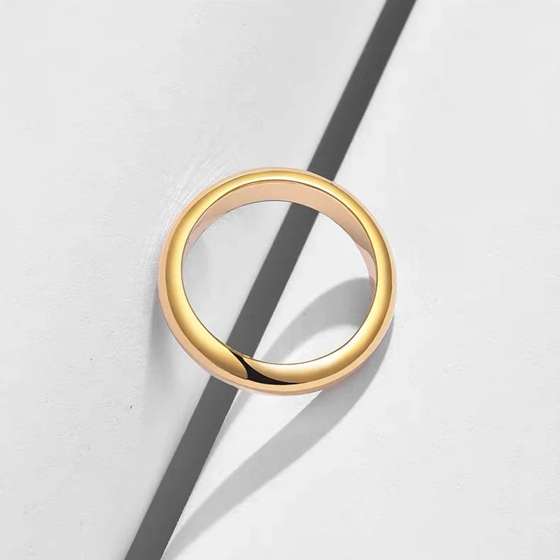 Non-Fading Fine 4mm Round 18K Gold Ring - Simple Wedding Band for Women & Men, Lover's Couple's Gift Jewelry