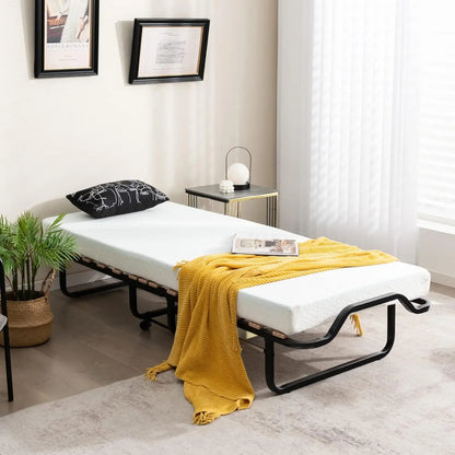 Foldable Rollaway Guest Bed with Memory Foam Mattress – 78.5”x31” Portable Metal Frame Bed with Wheels, Space Saving Folding Bed