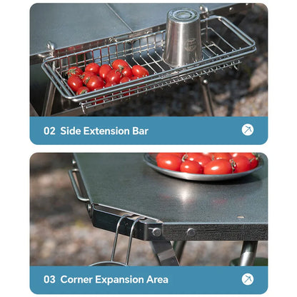 Outdoor Portable Stainless Steel Picnic Table – Durable Height Adjustable Folding BBQ & Camping Cooking Table