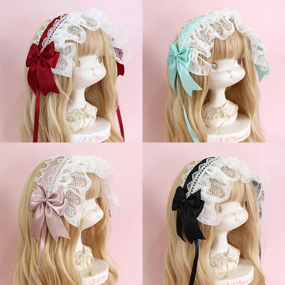 Lolita Lace Headband with Ribbon Bow - Sweet Dark Hair Accessory