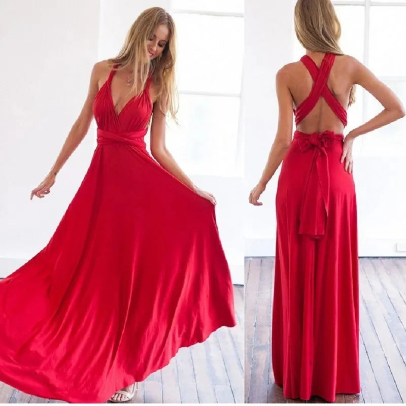 Women’s Summer Sexy V-Neck Maxi Dress – Multi-Wear Strappy Long Party Dress