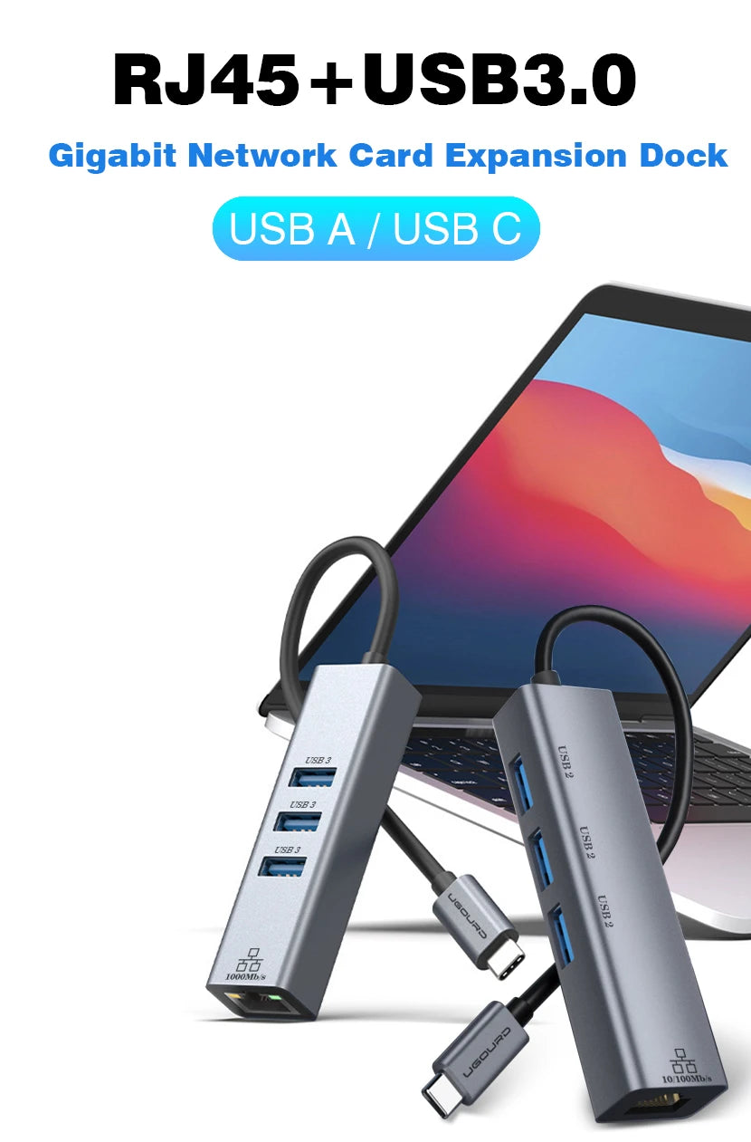 USB-C Hub Docking Station – Type C to RJ45 1000Mbps Ethernet Adapter, USB 3.0 Hub, 100W Charging Dock
