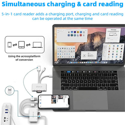 5-in-1 SD Card Reader USB Hub – USB 3.0 Type-C OTG Adapter for iPhone, iPad, MacBook, SD & TF Memory Cards