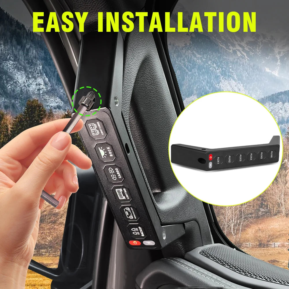 6-Gang Wireless Switch Panel - Grab Handle Control Panel for Jeep Wrangler JL 2018-2023 & Gladiator 2020-2023