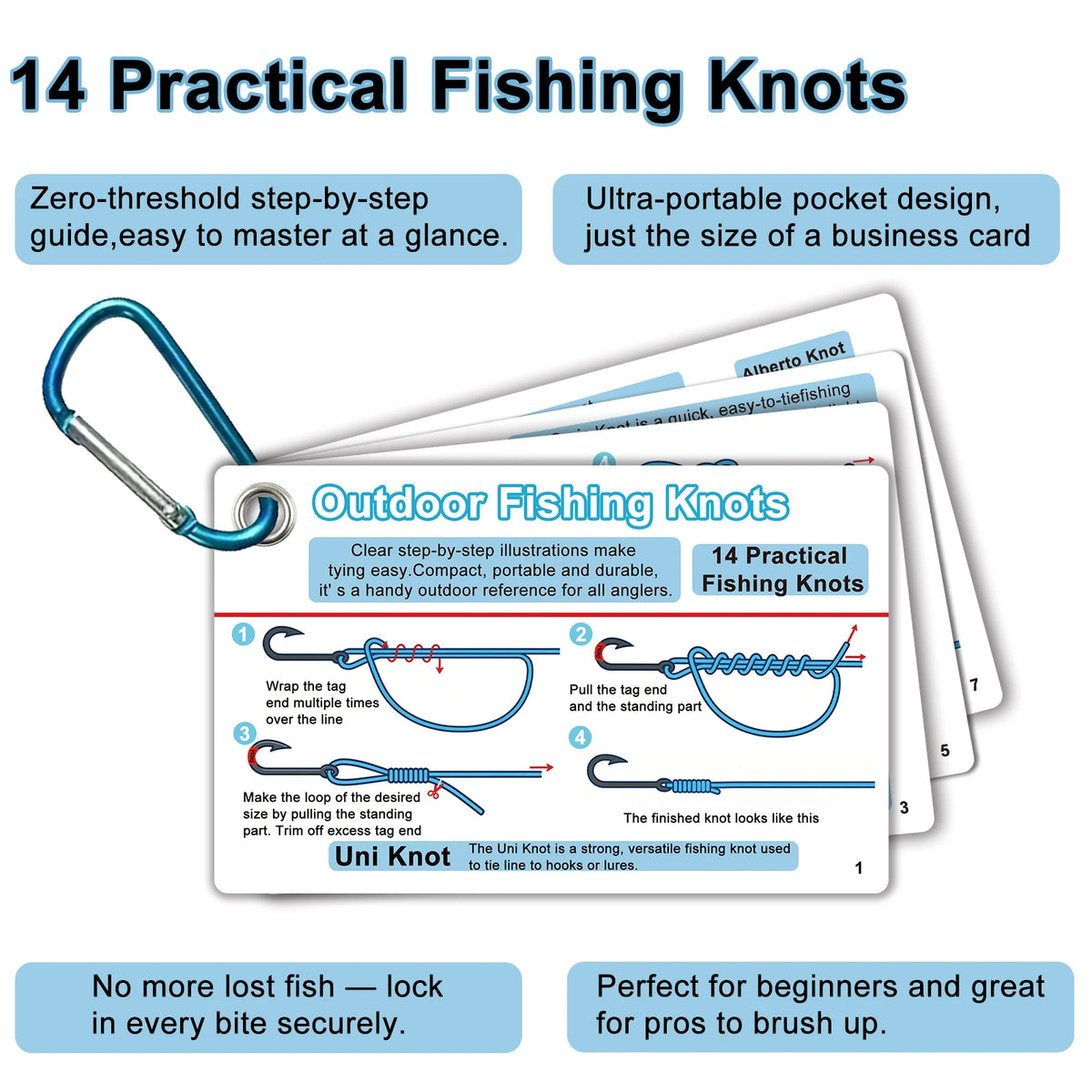 7-Piece Fishing Knot Guide Card Set - 14 Easy-to-Follow Knot Instructions for Beginner Anglers