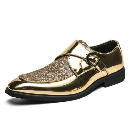 Men’s Gold Patent Leather Moccasins - Pointed Toe Luxury Business & Formal Dress Shoes