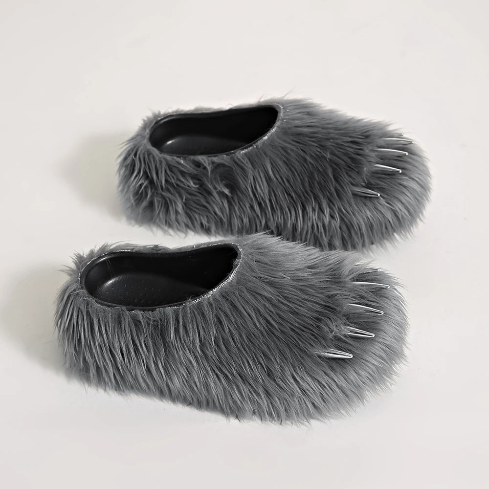 Bear Claw Plush Mules - Customizable Soft Summer Slides with Logo for Comfortable Casual Wear