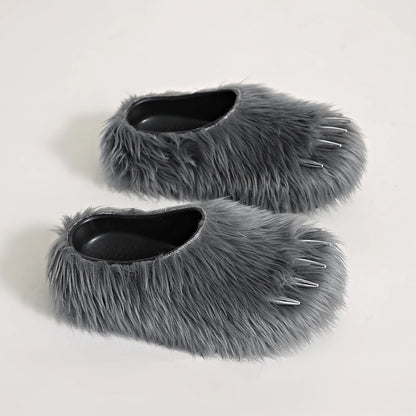 Bear Claw Plush Mules - Customizable Soft Summer Slides with Logo for Comfortable Casual Wear